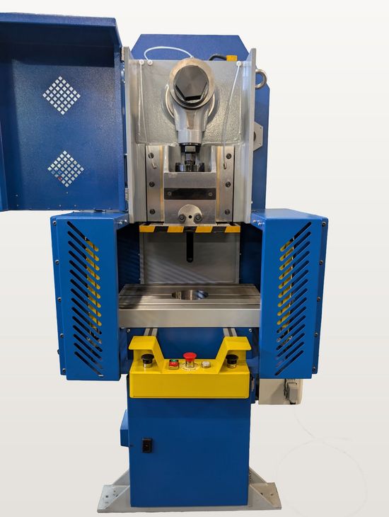 Fresan FP 20P eccentric press with the front guard open, general overview.