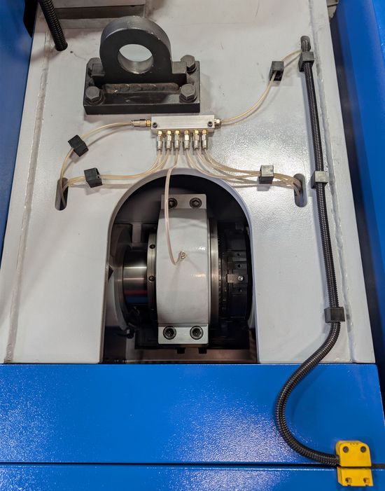 Top view of the Fresan FP 60P eccentric press, showing oil dosage & distributor, safety switch.