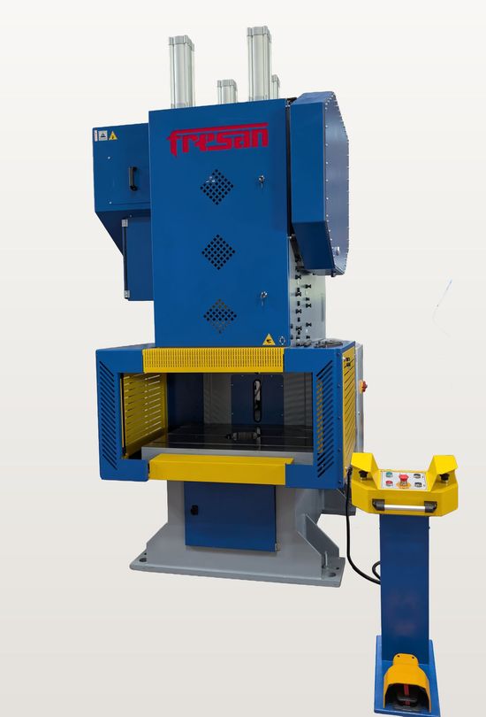 Fresan eccentric press, 80 to 250 ton range, front view showing the work table and control panel.