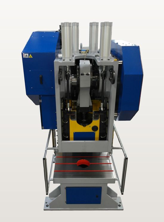 Fresan FP 160P eccentric press exposing ram, slides, crankshaft assembly, counterbalance cylinders.